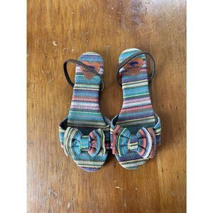 Rocket Dog cloth rainbow striped flat sandals w/bow 6